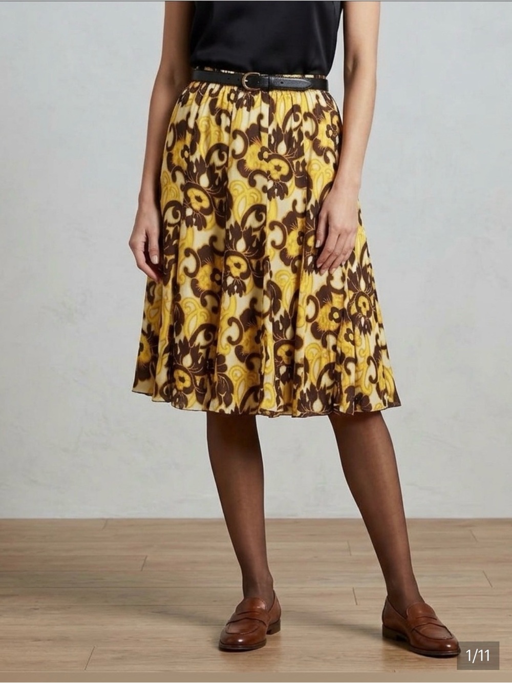 Rafael Essential Full Midi Skirt Size XL Crinkle Fabric Fit Flared Floral summer